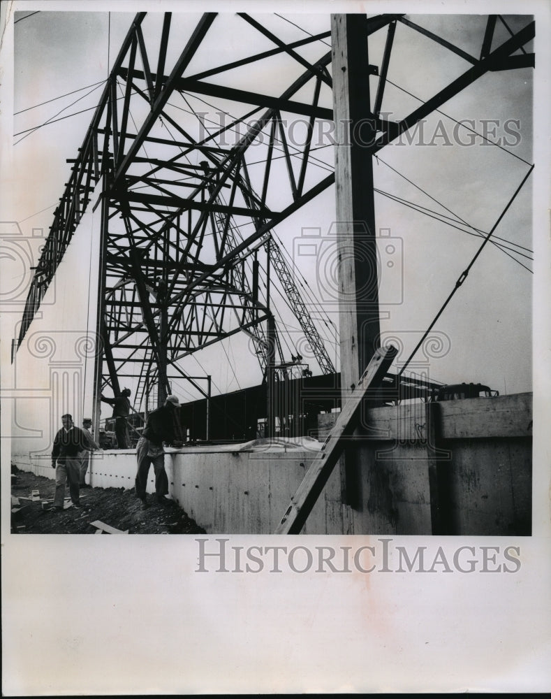1963 Press Photo Workmen erected steel framework for the new Libby - mja12584- Historic Images