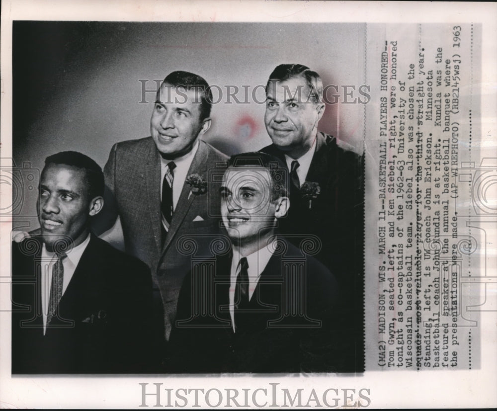 1963 Press Photo Basketball Coaches John Erickson, John Kundla, Badger Honorees- Historic Images