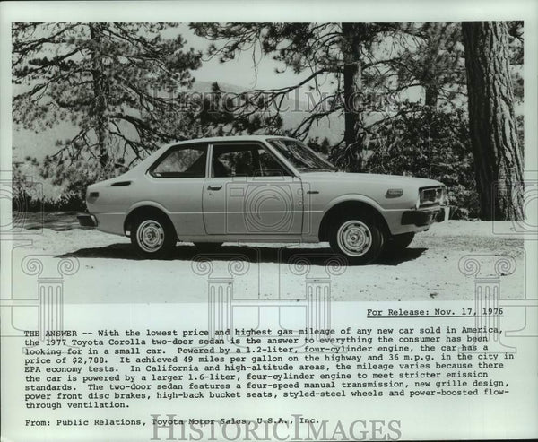 1976 Press Photo 1977 Toyota Corolla two door sedan. - mjt19727