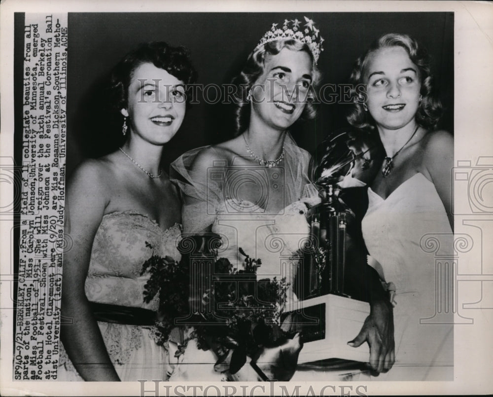 1951 Press Photo Carolyn Johnson U of MN named Miss Football 1951 - net25481- Historic Images