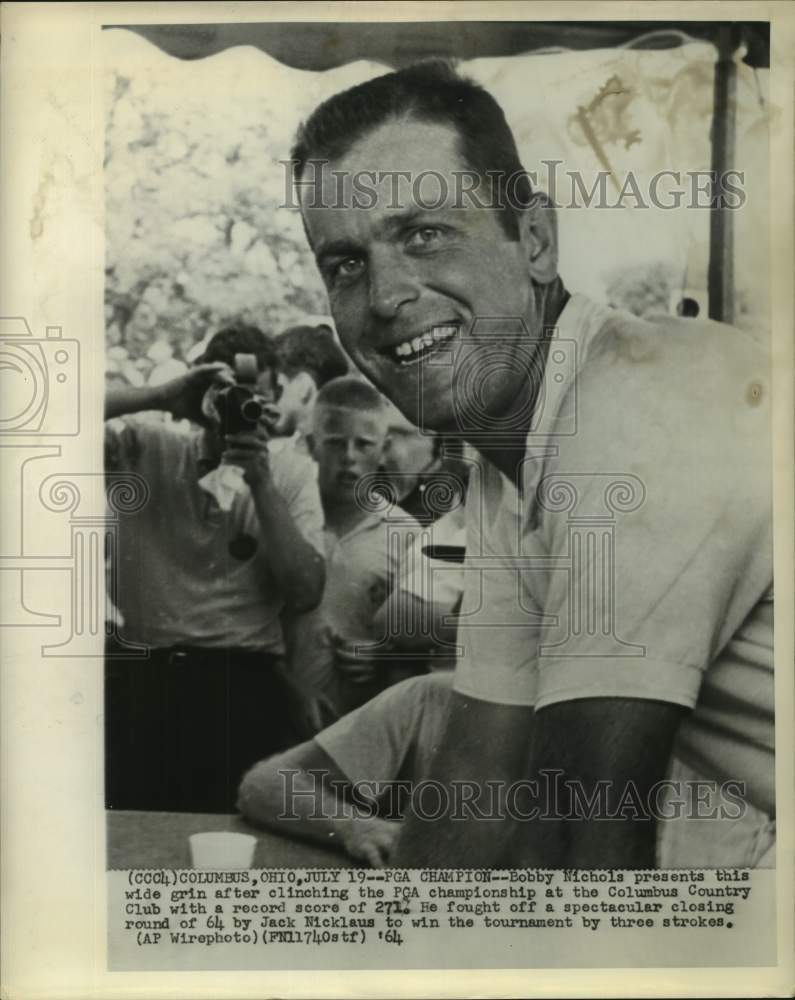 1964 Press Photo Golfer Bobby Nichols smiles after winning PGA championship- Historic Images