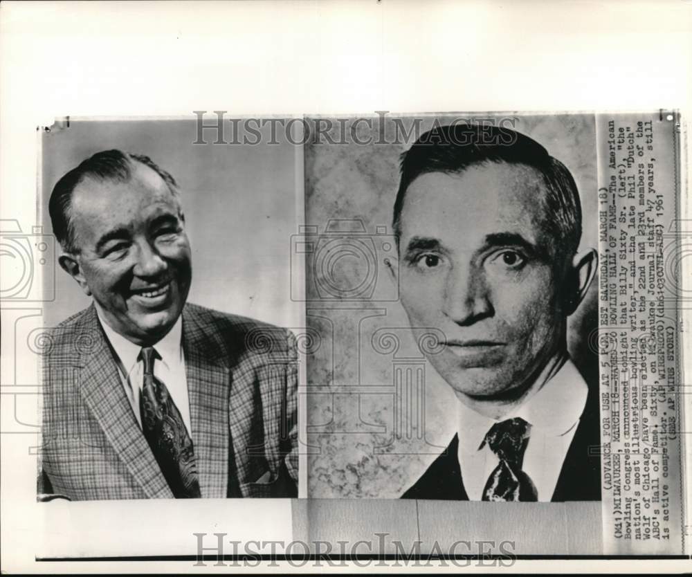 1961 Press Photo Writer Billy Sixty Sr & Bowler Phil Wolf, Milwaukee - pis07157- Historic Images