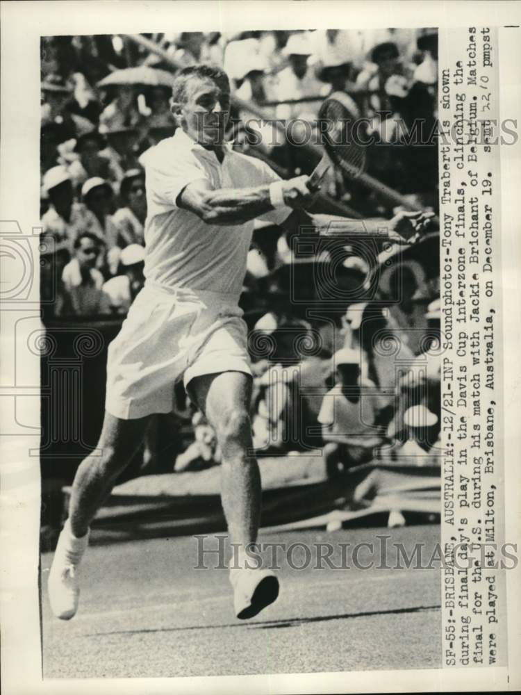 1953 Press Photo Tennis player Tony Trabert, Davis Cup, Brisbane, Australia- Historic Images