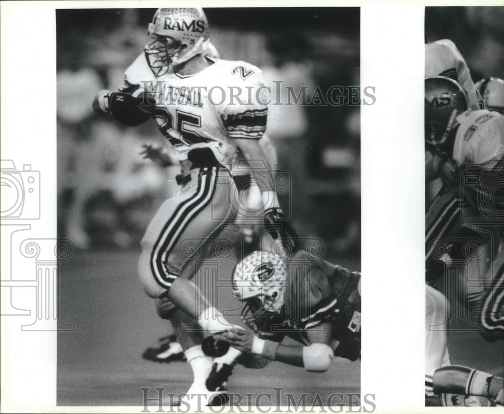 1991 Press Photo Todd Siebert, Marshall High School Football Player at Game- Historic Images