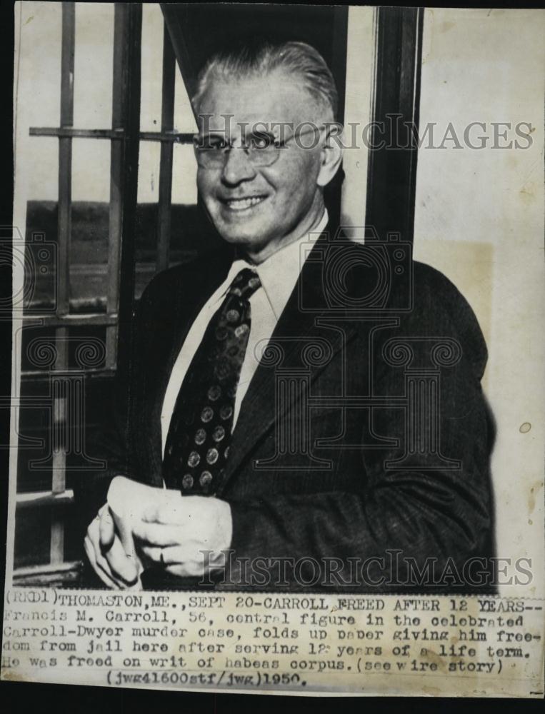 1950 Press Photo Francis Carroll Freed After 12 Years Jail Term For Murder - Historic Images