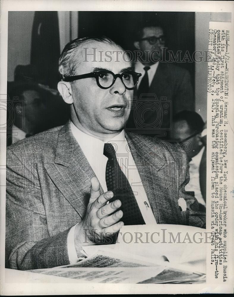 1950 Press Photo Herman Rosenberg Chemical Broker Supplied Russia with Uranium - Historic Images