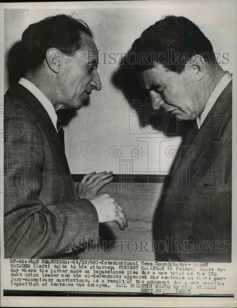 1950 Press Photo Harry Bridges and Vincent Hallinan in Federal Court - Historic Images
