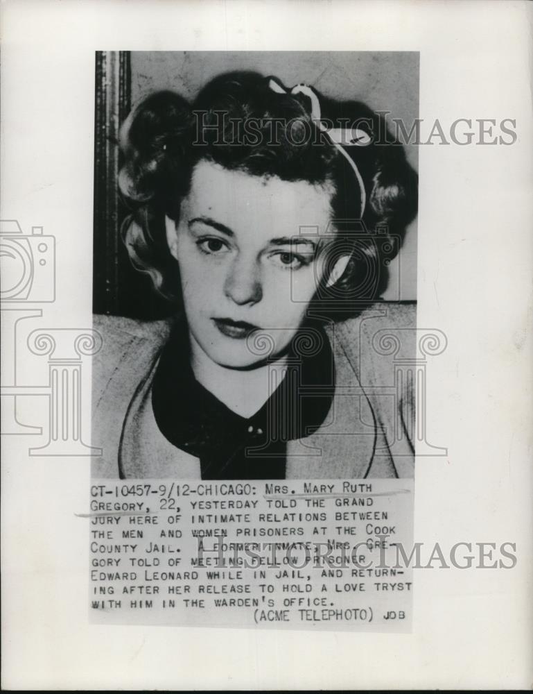 1950 Press Photo Chicago Mrs Mary Ruth Gregory at Grand Jury hearing - Historic Images