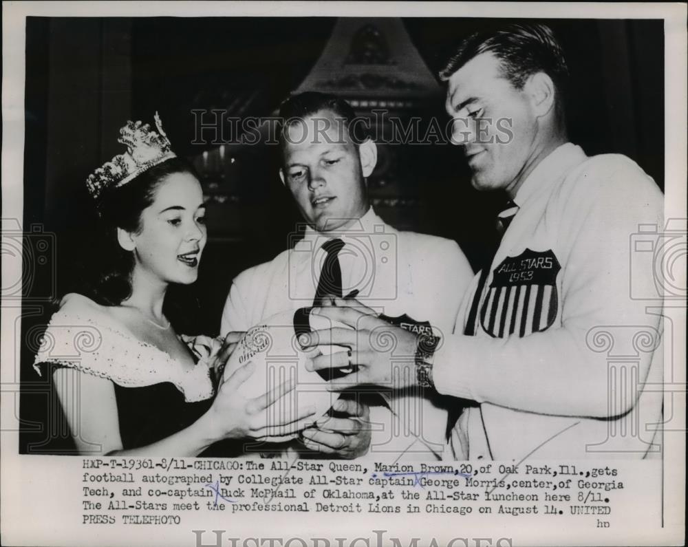 1953 Press Photo Marion Brown,All Star Queen,Oak Park,Capt. Morris & R. McPhail - Historic Images