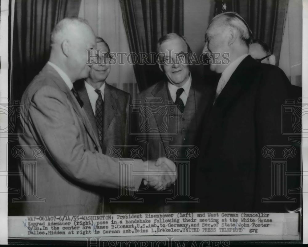 1955 Press Photo President Eisenhower, West German Chancellor Konrad Adenauer - Historic Images