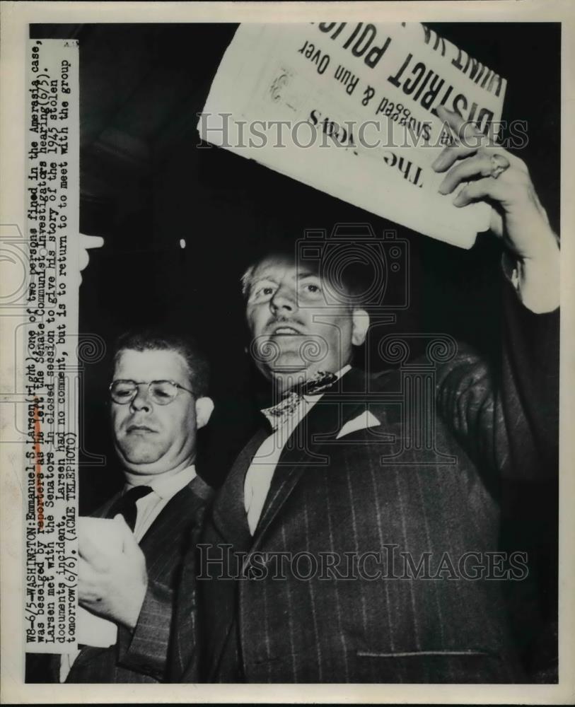 1950 Press Photo Emmanuel S.Larsen at senate communist Investigators Hearing - Historic Images