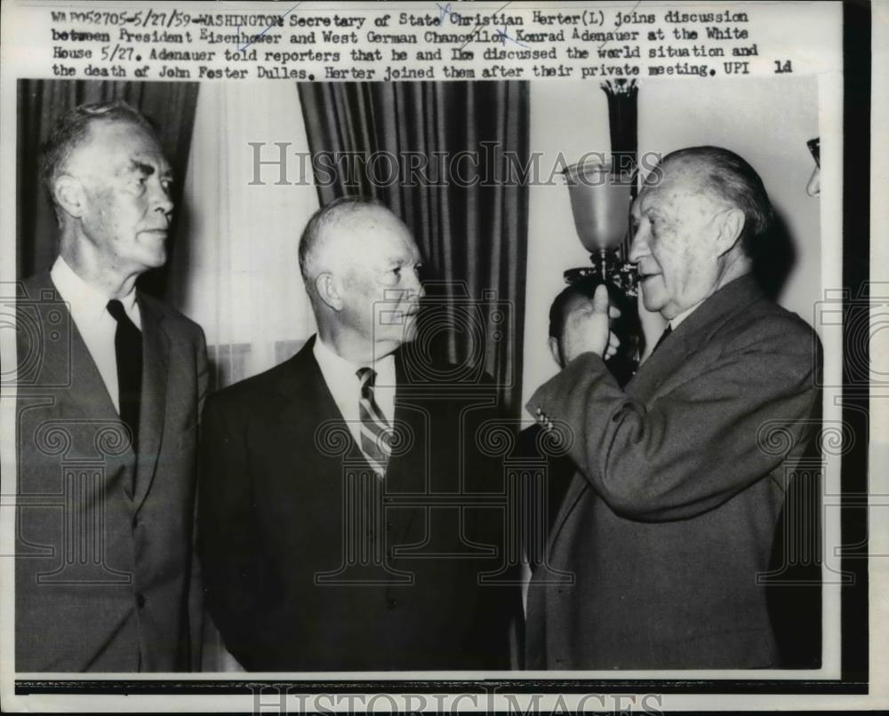 1959 Press Photo Pres. Dwight Eisenhower and Konrad Adenauer of West German - Historic Images