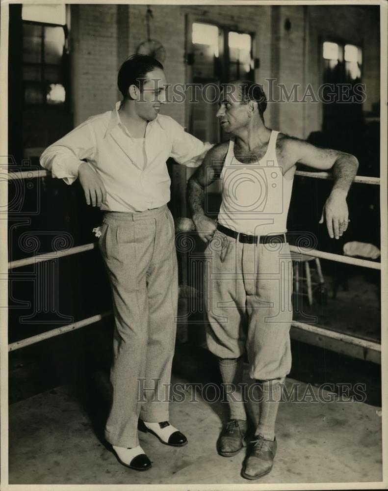 1932 Press Photo Leonard Sachs manager of Jack Dempsey &amp; Jerry Luvadis at boxing - Historic Images