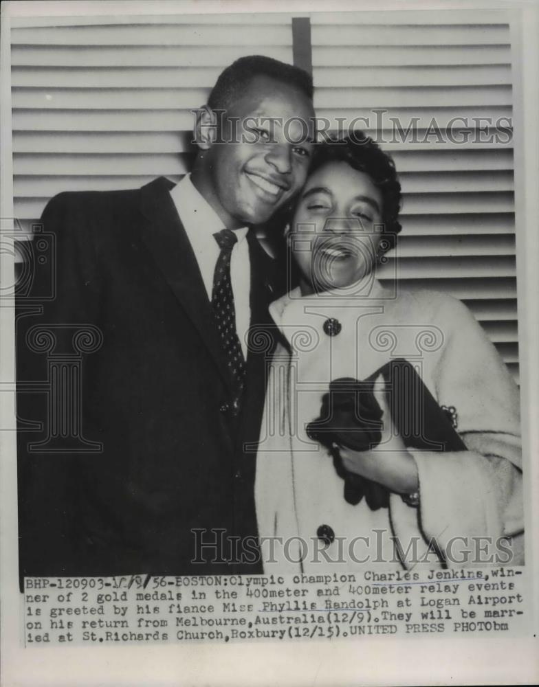 1956 Press Photo Olympic track winner Charles Jenkins & fiancee Phyllis Randolph - Historic Images