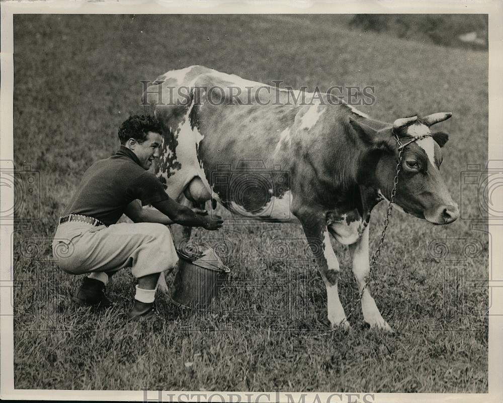 1935 Press Photo Boxer Al Roth Milking a Cow - net00280 - Historic Images