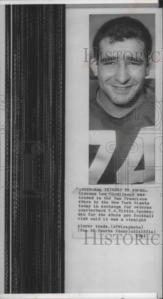 1961 Press Photo Lineman Lou Cordileone was traded to the San