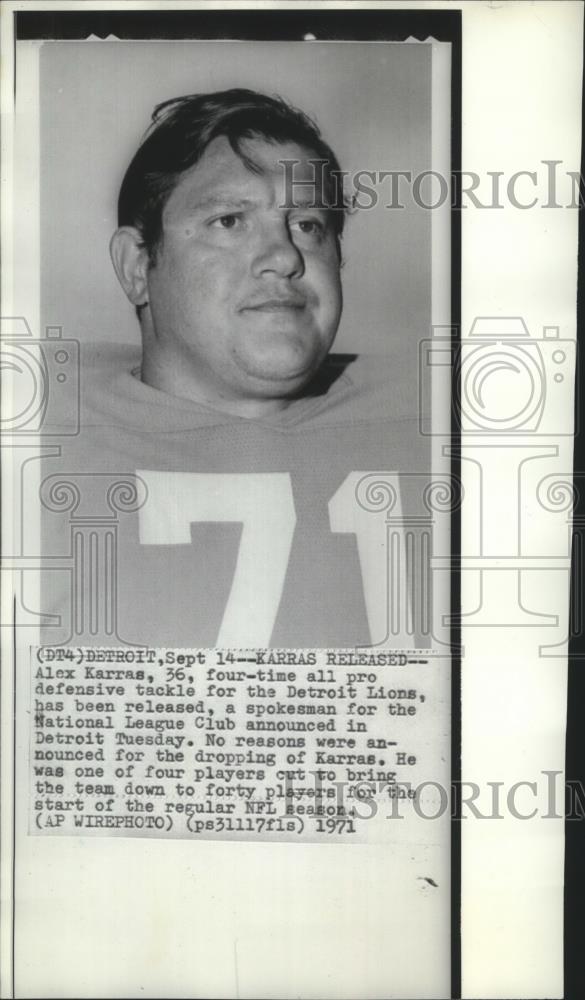 1971 Press Photo Detroit Lions football defensive tackle, Alex Karras - sps03499 - Historic Images