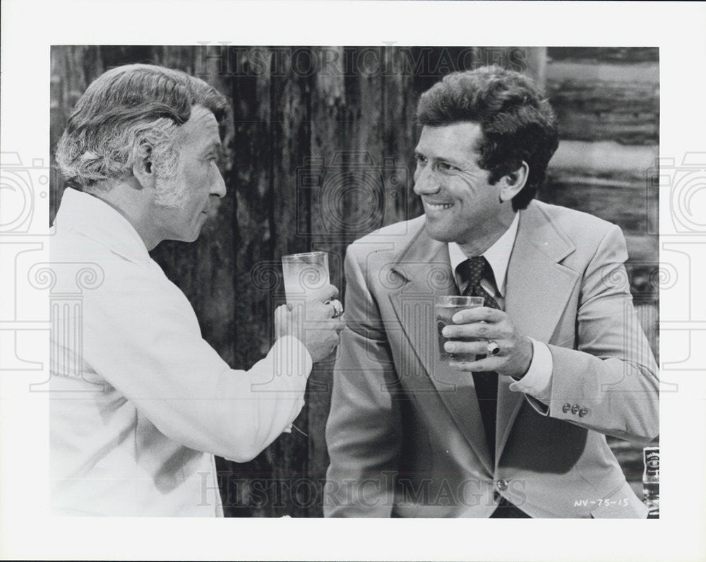 Press Photo Two Men Toasting During an Unknown Movie Scene - Historic Images