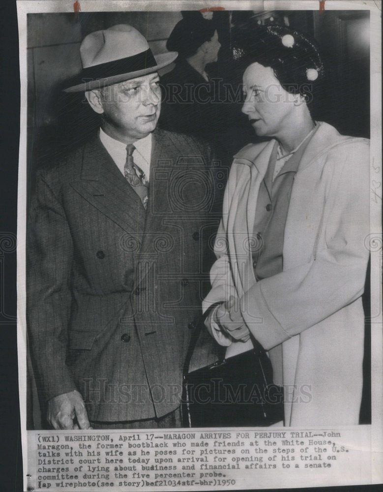 1950 John Maragon wife arrive trial charges lying senate committee - Historic Images