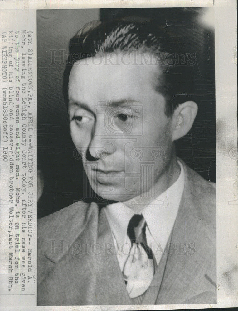 1950 Press Photo Harold Mohr waits For Jury Verdict In LeHigh County Court-Murdr - Historic Images