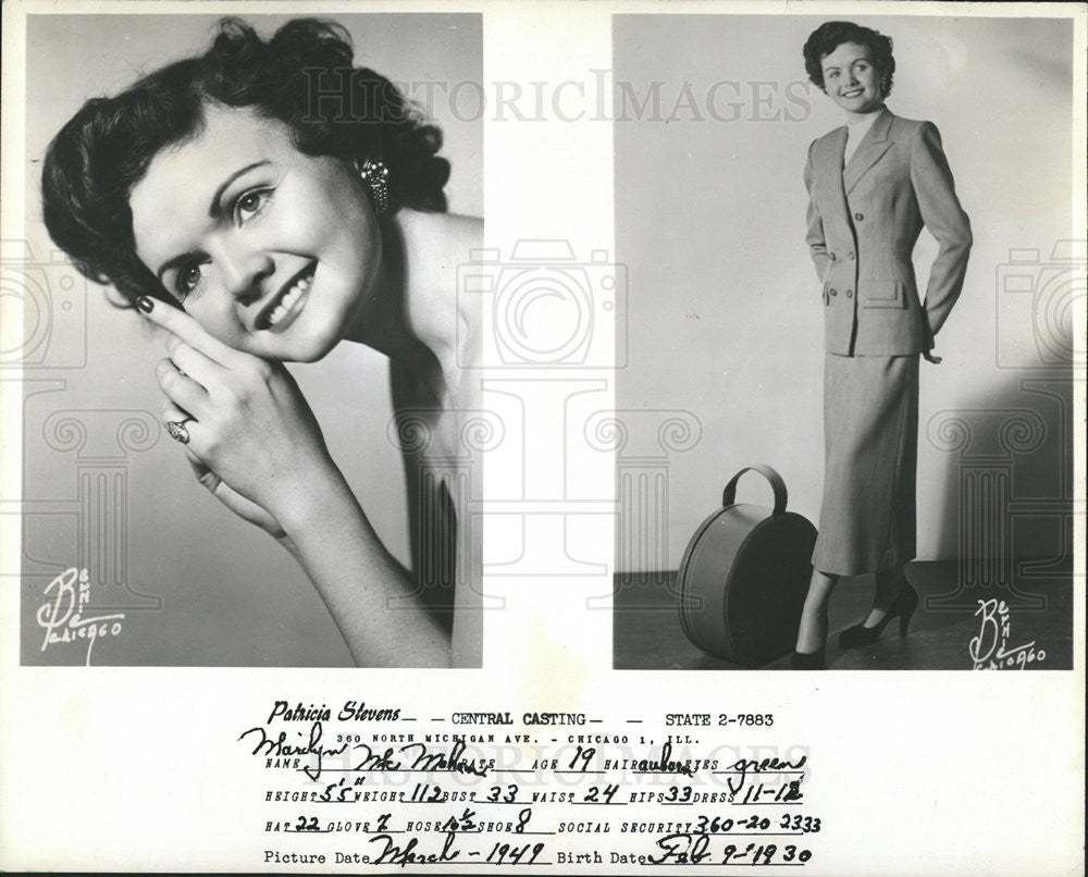 1949 Press Photo Marilyn McMahon poses Patricia Stevens Central Casting - Historic Images