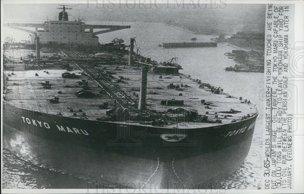 Worlds largest oil tanker Japan Tokyo Maru 1965 Vintage Press