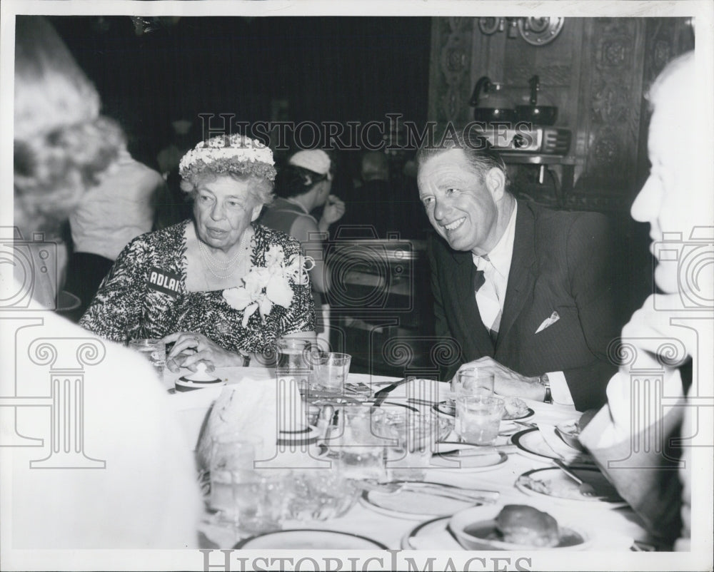 1956 Mrs Eleanor Roosevelt and her Son Elliott having dinner - Historic Images