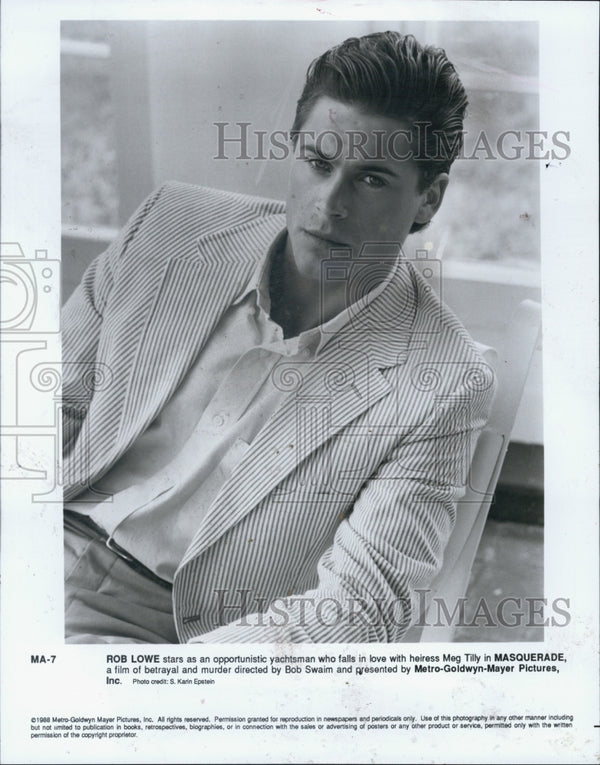 1993 Rob Lowe, American actor stars in "Masquerade". Historic Images