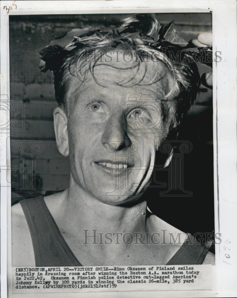 1959 Victory Smile of Eino Oksanen after winning Boston A.A Marathon - Historic Images