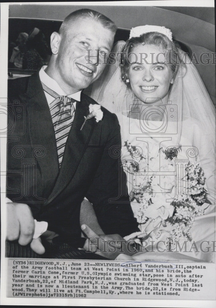 1962 Press Photo Albert Vanderbush III And Bride Carin Cone, Olympic Swim Star - Historic Images