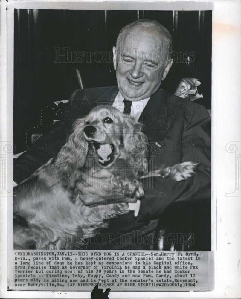 1964 Press Photo Senator Harry F. Byrd spaniel Pam - Historic Images