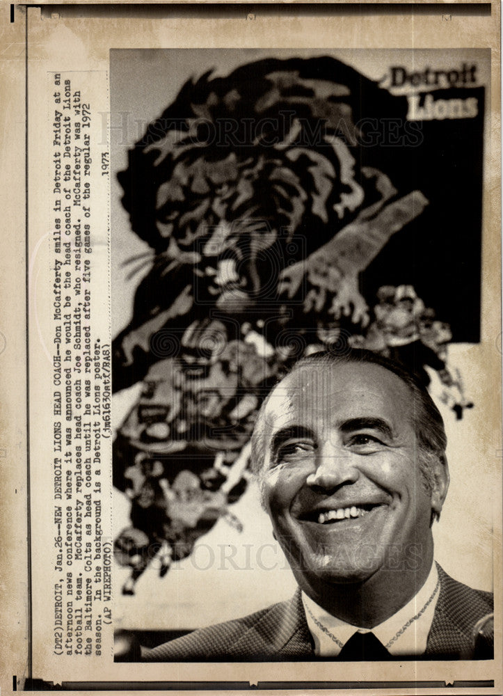 1973 Press Photo McCafferty Head Coach Detroit Lions - Historic Images