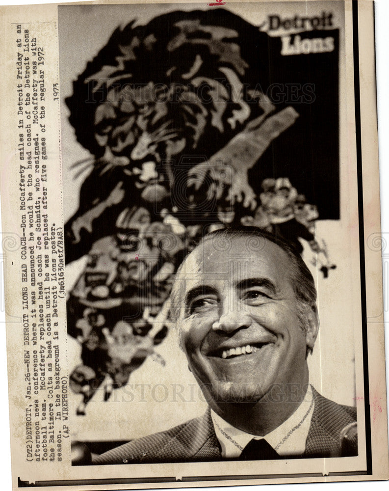 1973 Press Photo Don McCafferty Detroit Lions Coach - Historic Images
