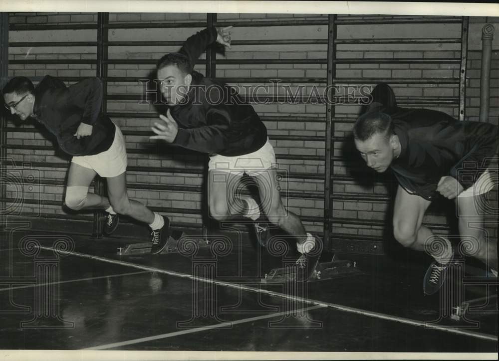 1956 Wauwatosa Runners Jerry Errath, Nick Gehler, Bill Herte Train - Historic Images