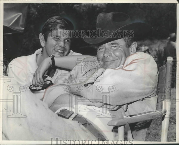 1968, Actor Glenn Ford & his son Peter Ford in "Heaven With A Gun