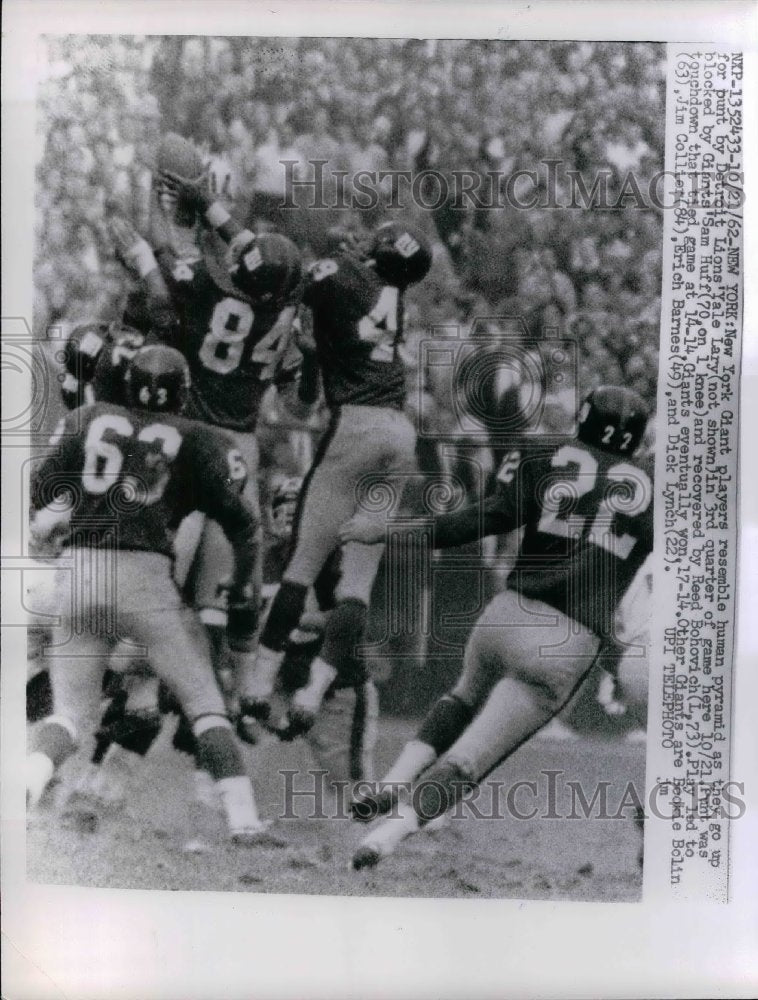 1962 Press Photo NY Giants block punt by Lions Yale Lary - Historic Images