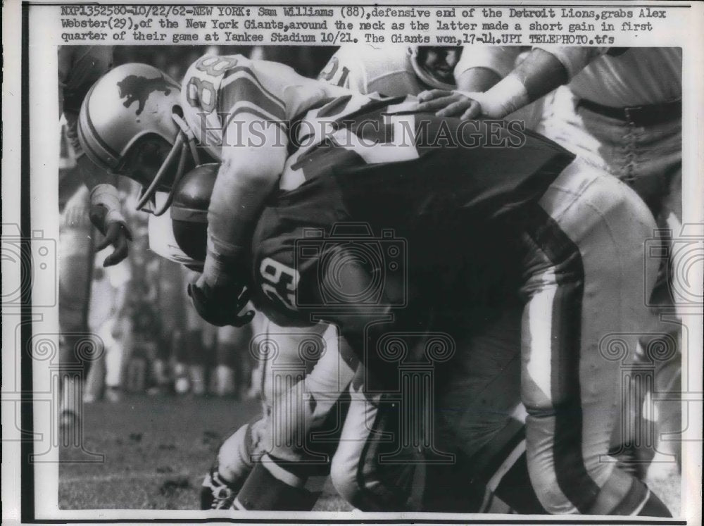 1962 Press Photo Detroit Lions Sam Williams &amp; New York Giants Alex Webster-Historic Images