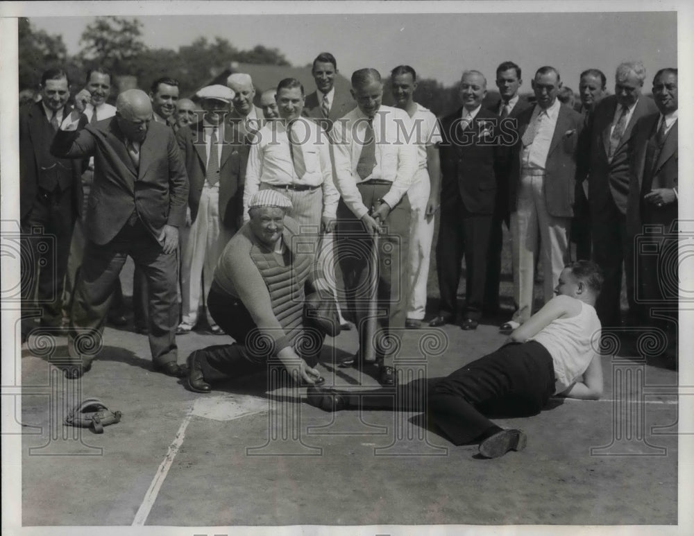 1933 Mayor John P. O'Brien,Edward O'Toole Playing Baseball Game - Historic Images