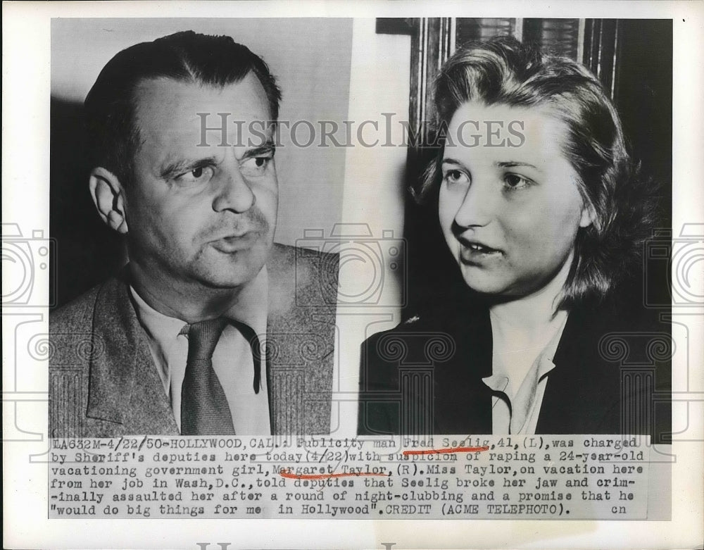 1950 Press Photo Fred Seelig Margaret Taylor Assault Crime Trial - nea78143 - Historic Images