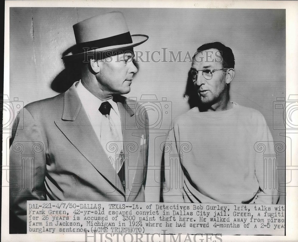 1950 Detective Bob Gurley Frank Green Escaped Convict Michigan - Historic Images
