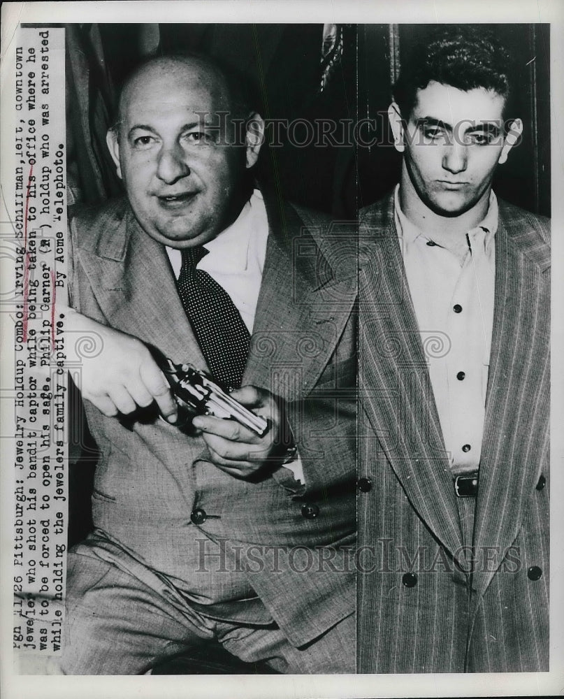 1950 Press Photo Irving Schiffman, Philip Garner, Jewelry Robbery, Pittsburgh - Historic Images
