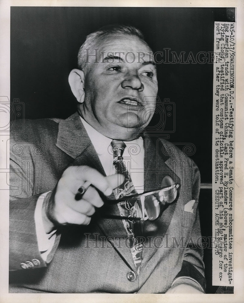 1950 Press Photo Capt. Fred Rylander before Senate Commerce Subcommittee - Historic Images