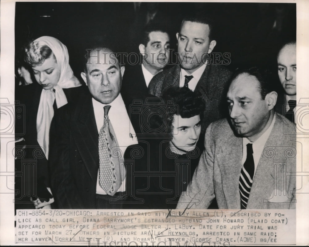1950 Press Photo Betty Johnson Diana Barrymore John Howard Arrested-Historic Images