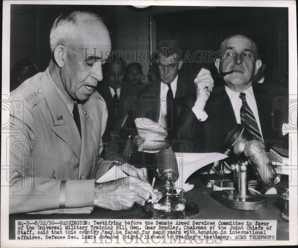 1950 Press Photo Gen. Omar Bradley testified at Senate Army Service Committee.-Historic Images