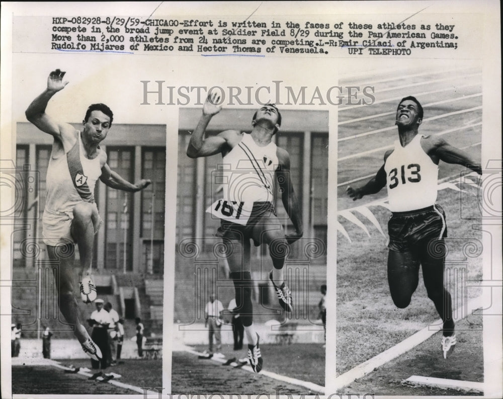 1959 Press Photo Broad Jumpers Emir Cilaci, Rudolfo Mijares, Hector Thomas - Historic Images