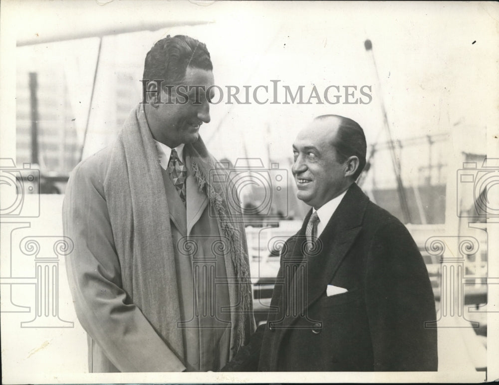 1930 Press Photo Vittorio Campolo Argentine boxer &amp; Frank Bruen - nes25282 - Historic Images