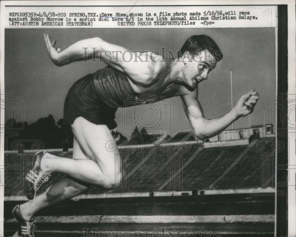 1958 Press Photo Track star Dave Sime will race in Abilene Christian Relayts- Historic Images