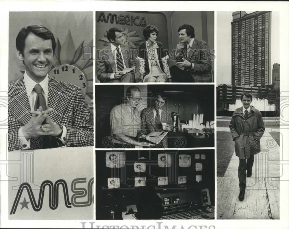 1975 Bill Beutel, Stephanie Edwards & Alan Alda on AM America. - Historic Images