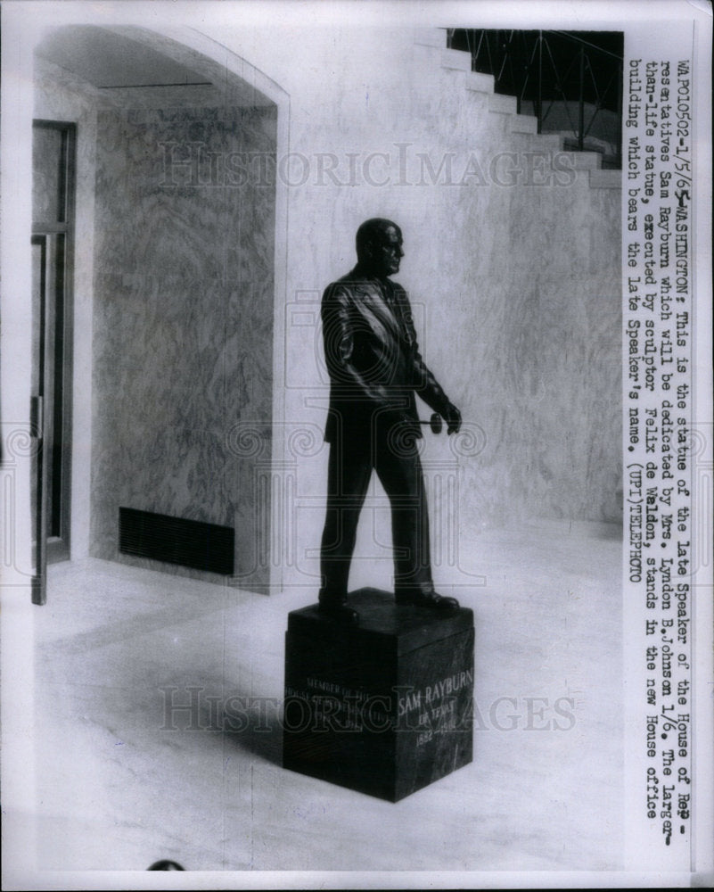 1965 Press Photo Sam Rayburn statue Felix de Waldon - DFPD65885- Historic Images