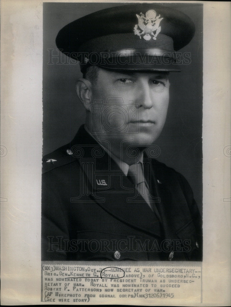 1945 Press Photo Brig. Gen. Kenneth C. Royall Goldsboro- Historic Images